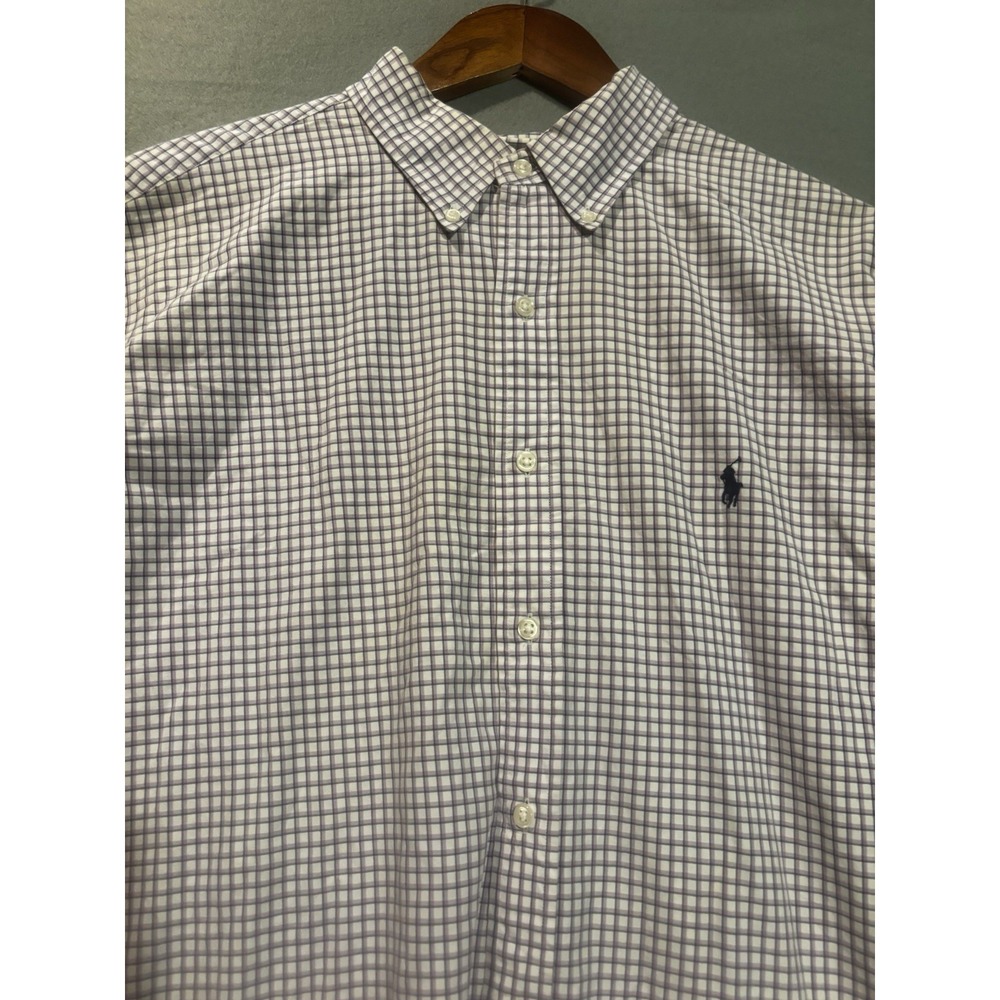 Polo Ralph Lauren Mens Button Up Shirt Purple Gingham 18 34/35 Preppy Vintage